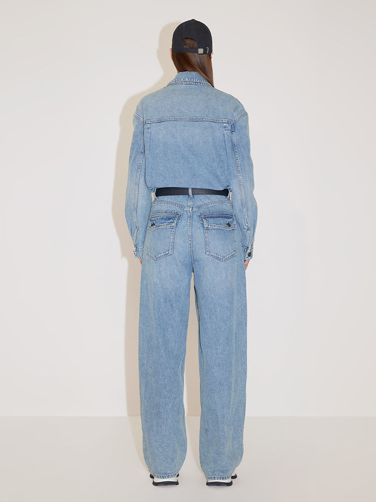 Vintage Cargo Style Denim Jumpsuit