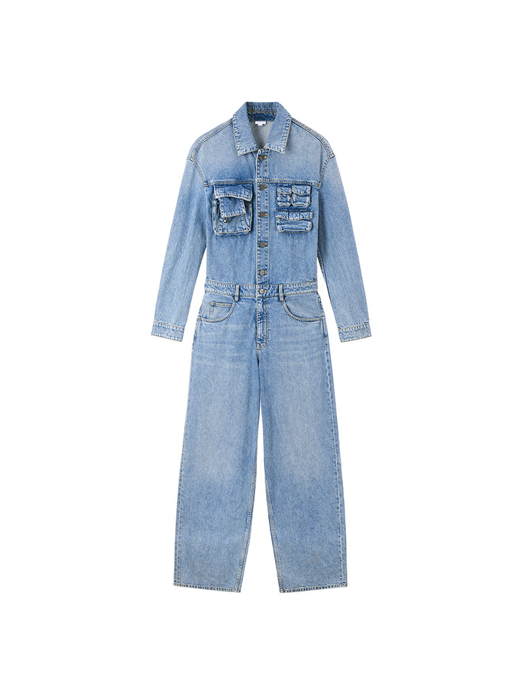 Vintage Cargo Style Denim Jumpsuit