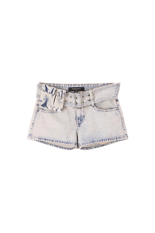 Wide Belted Low Rise Denim Shorts