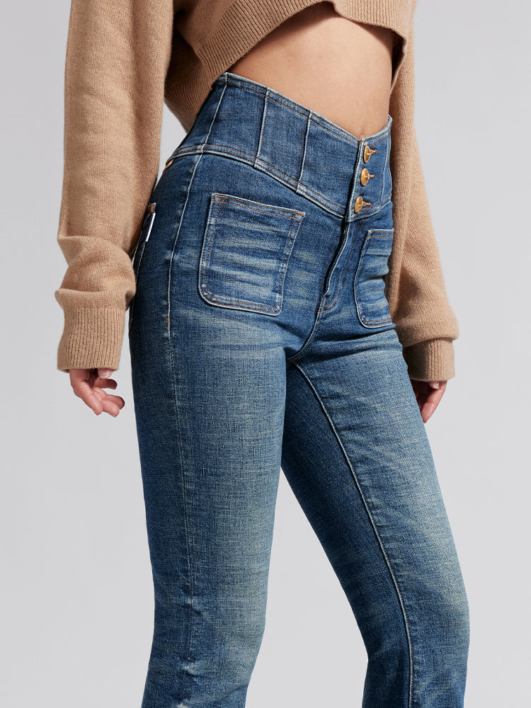 V-Shape High Waisted Slim Flared Jeans