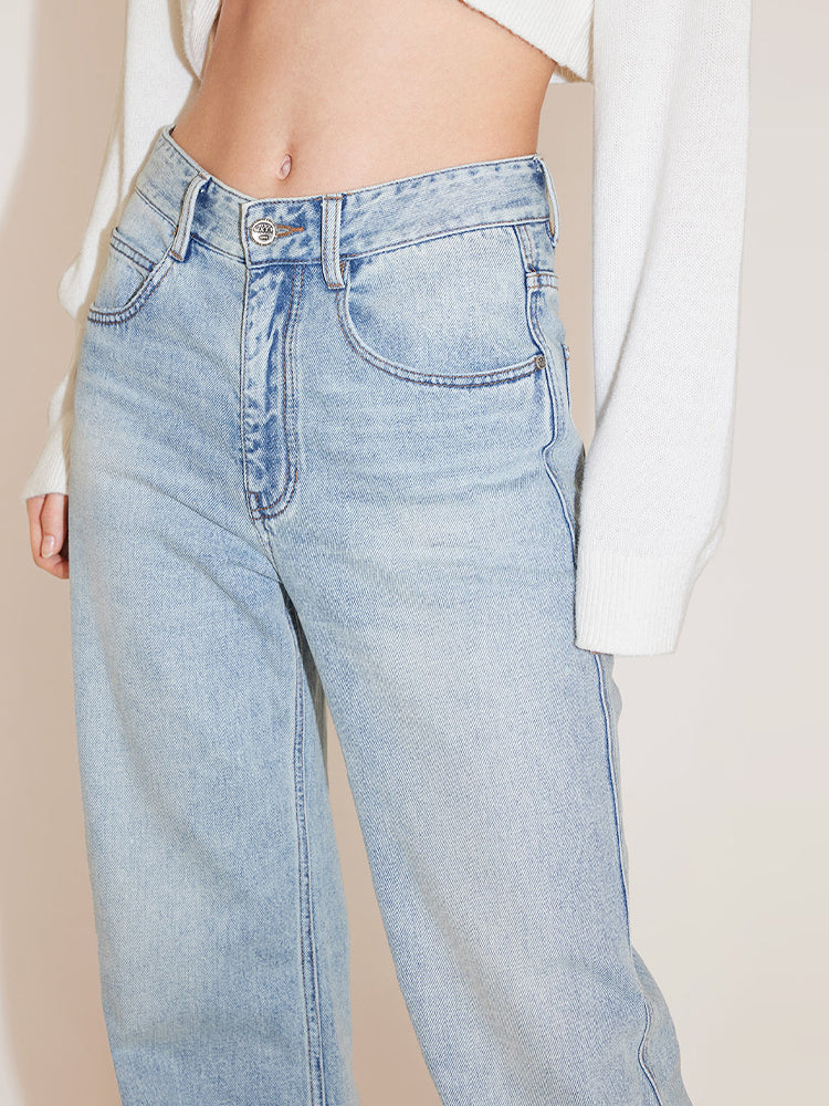 Straight Fit Jeans With Split Hem