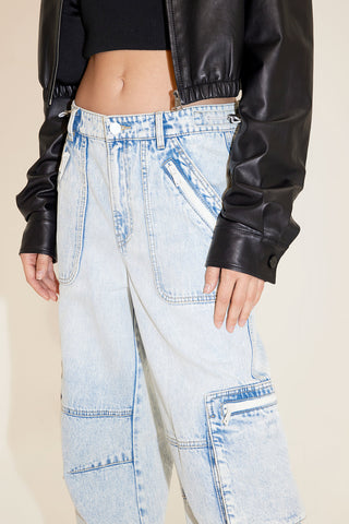 Vintage High Waist Cargo Jeans With Drawstring