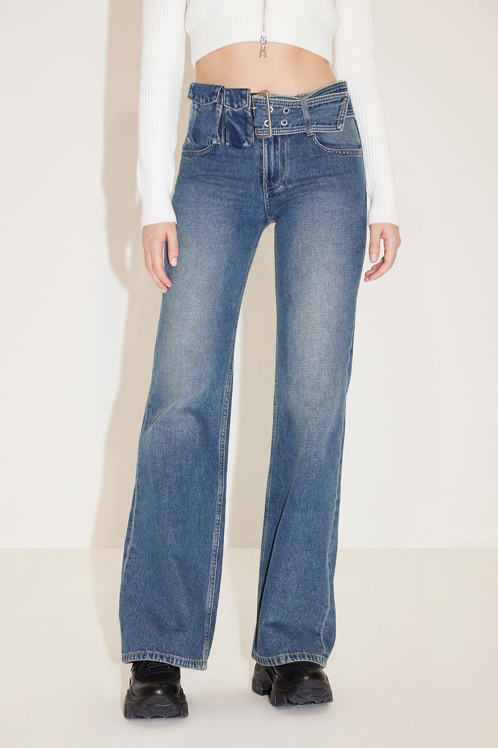 Cargo Style Bootcut Jeans With Detachable Belt – MISS SIXTY