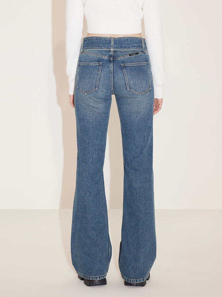 Cargo Style Bootcut Jeans With Detachable Belt