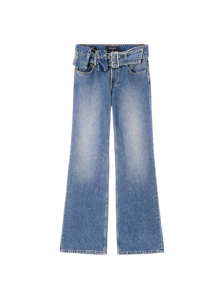 Cargo Style Bootcut Jeans With Detachable Belt