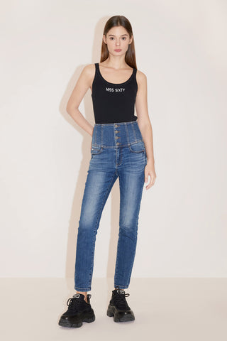 High Waist Slim Fit Jeans With Four Buttons