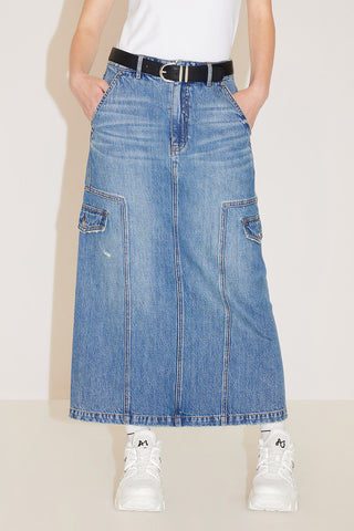 Vintage Cargo Style Slit Denim Skirt