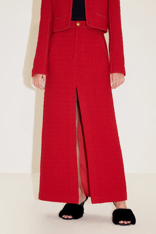 Red Tweed Slit Skirt