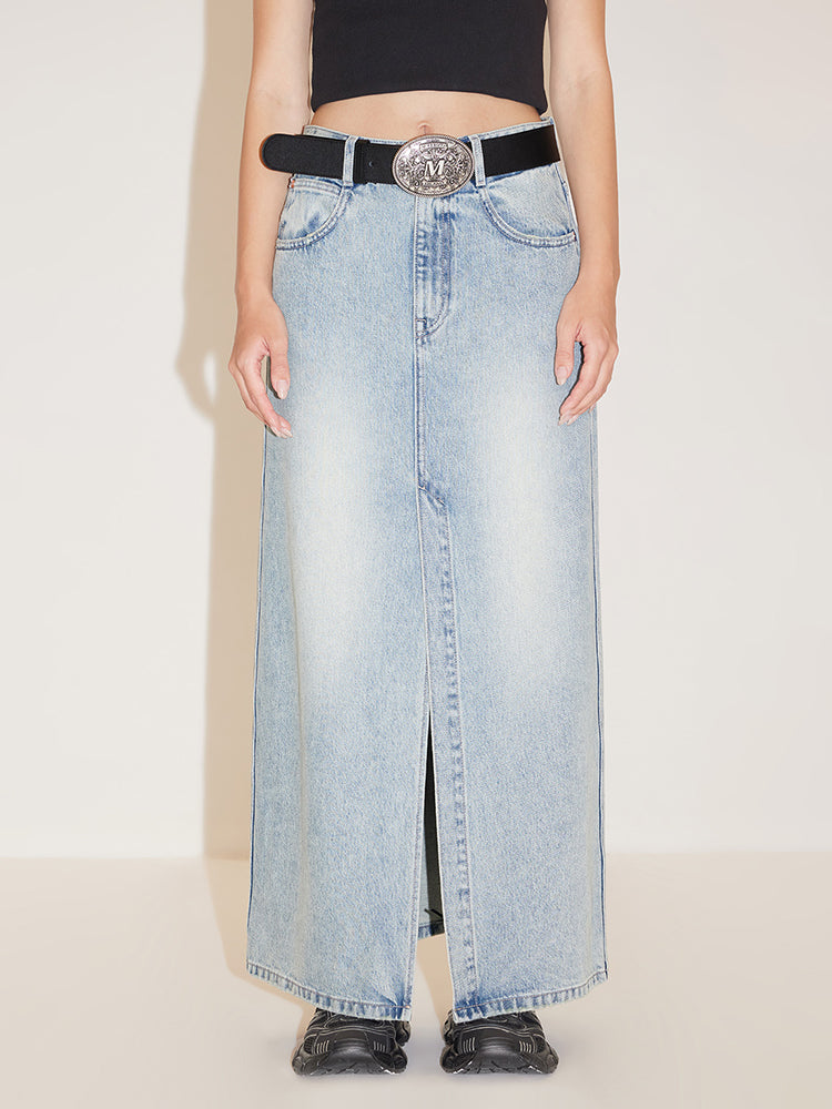 Split-Hem Denim Maxi Skirt