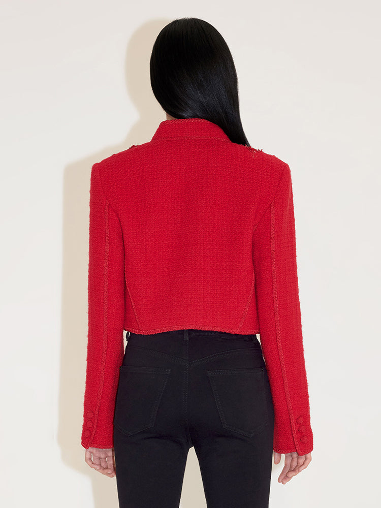 Red Embroidered Woolen Tweed Jacket