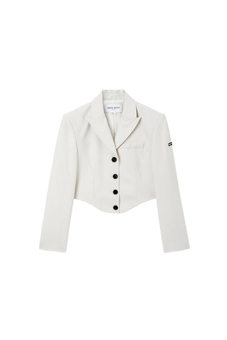 Cropped Jacket With Suit Collar And Shoulder Pads