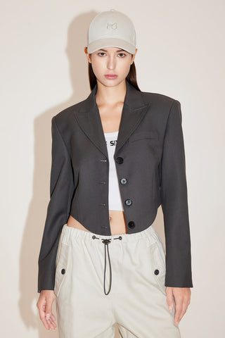 Cropped Jacket With Suit Collar And Shoulder Pads