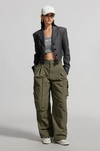 Belted Loose-Fitting Pleated Cargo Pants