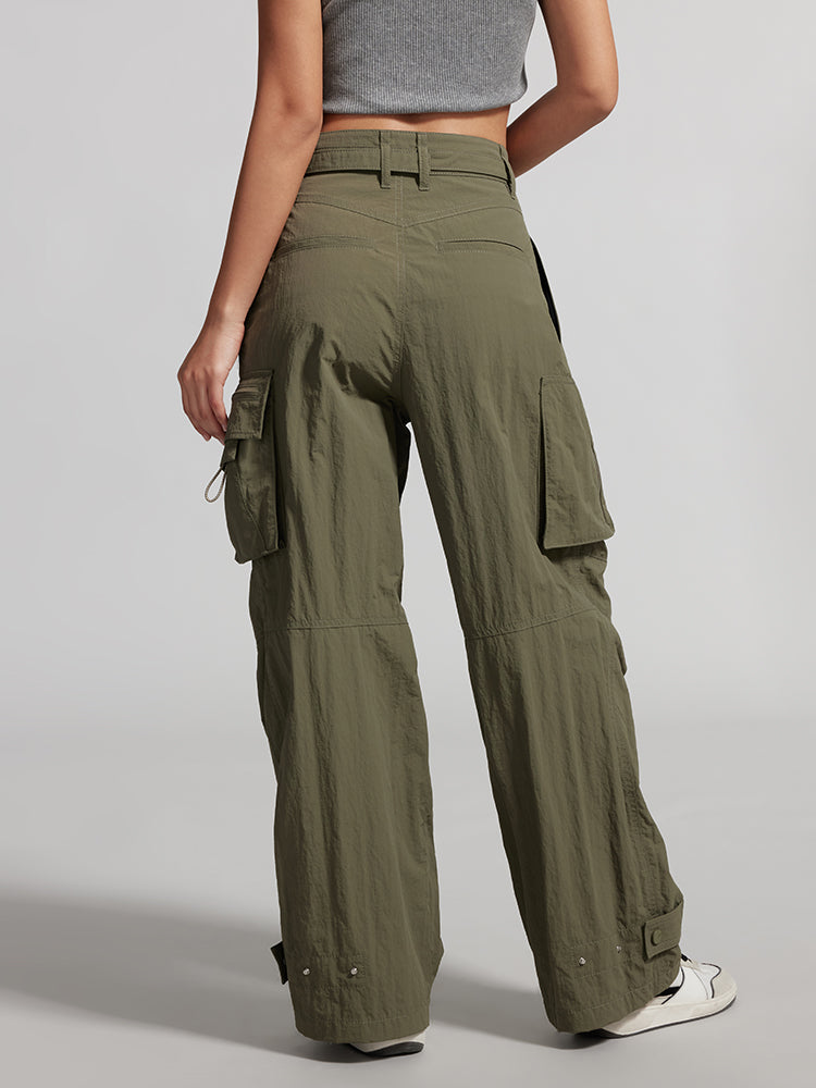 Belted Loose-Fitting Pleated Cargo Pants