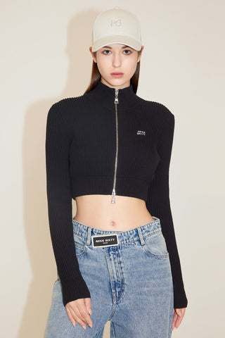 Cropped Woolen Jacket With Double Zipper