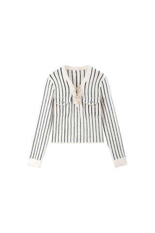V-Neck Striped Wool Knitted Cardigan