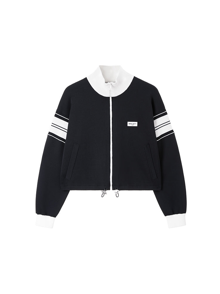 Stand Collar Patchwork Sporty Woolen Jacket