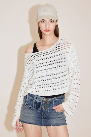Holiday Round Neck Hollow Woolen Knit Top