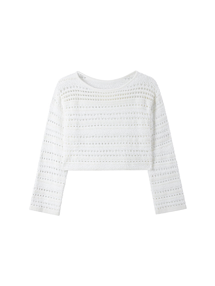 Holiday Round Neck Hollow Woolen Knit Top