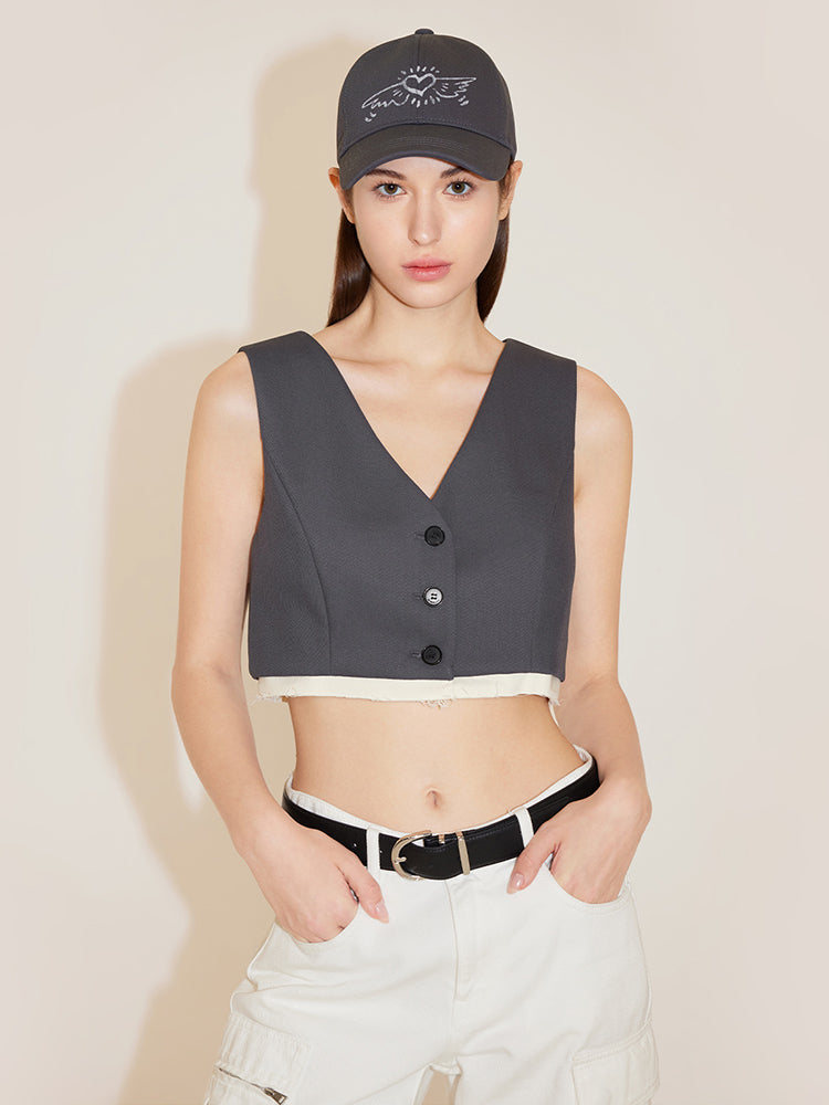 Cropped Vest With Spliced Design