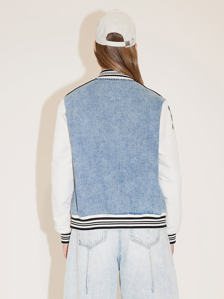 Vintage Patchwork Denim Quilted Bomber Jacket