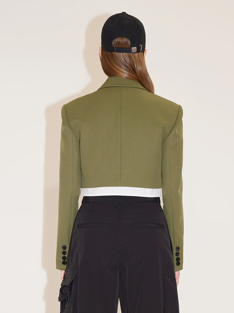 Elegance Cropped Jacket With Shoulder Pads