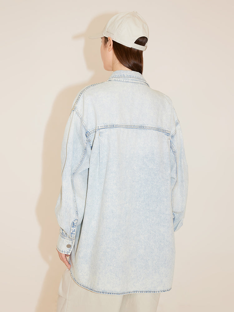 Casual Style Long Denim Shirt