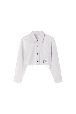 Cropped Lapel White Denim Shirt