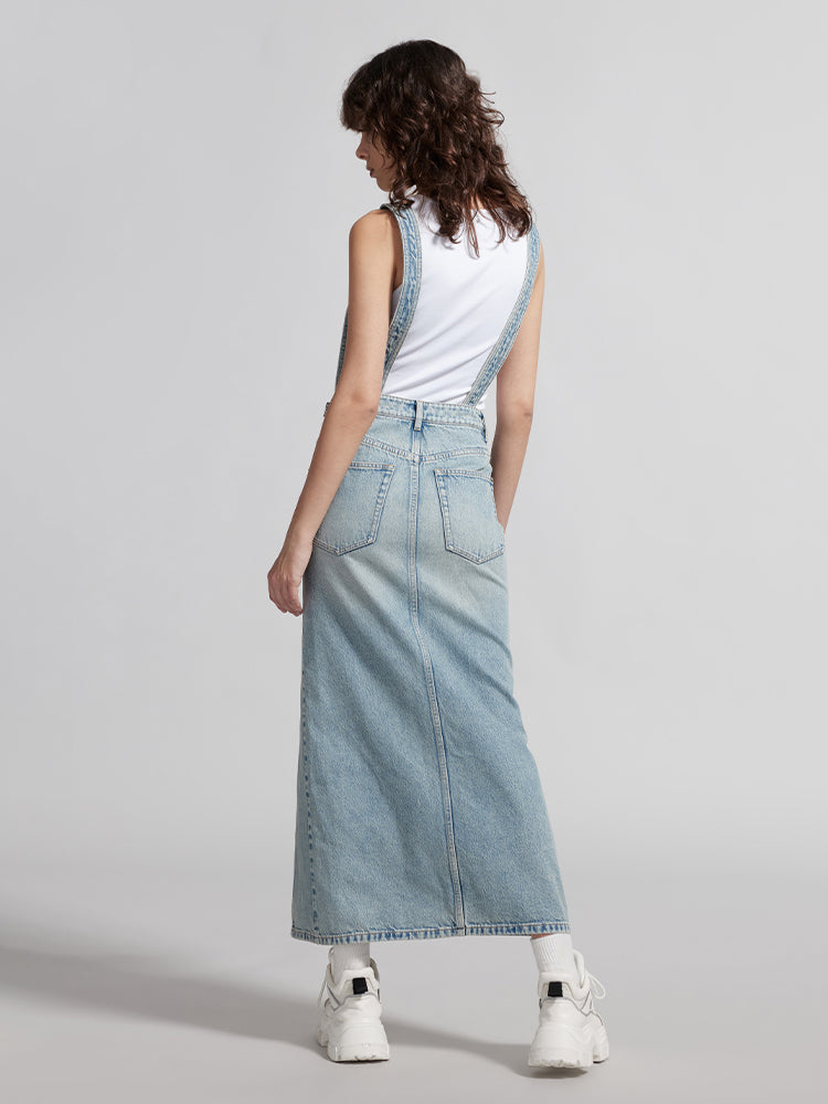 Cargo Style Denim Dress With Straps