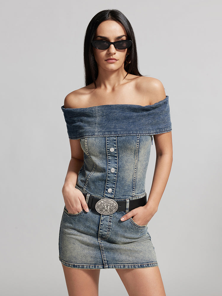 Off-Shoulder Denim Dress