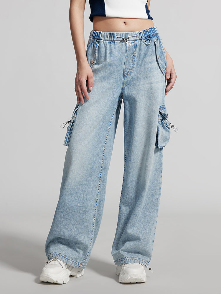 Cargo Style Jeans With Acetate