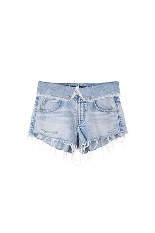 Ripped Denim Shorts Fringe-Trimmed