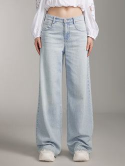 Loose Fit Wide-Leg Jeans With Acetate