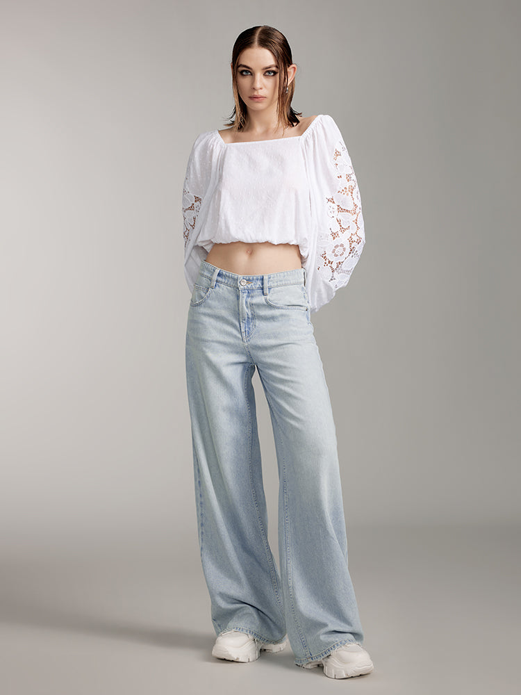 Loose Fit Wide-Leg Jeans With Acetate