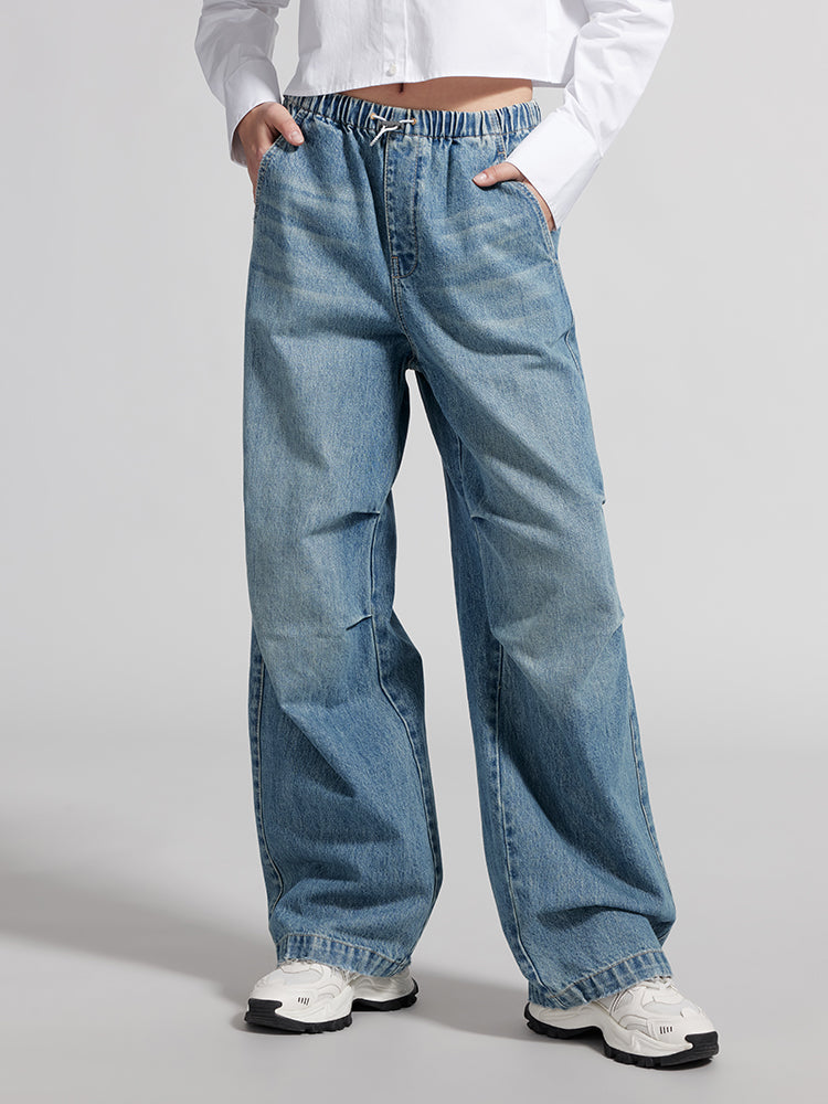 Elastic Waisted Sporty Jeans