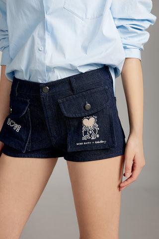 Miss Sixty x Keith Haring Capsule Collection Denim Shorts With Big Pockets