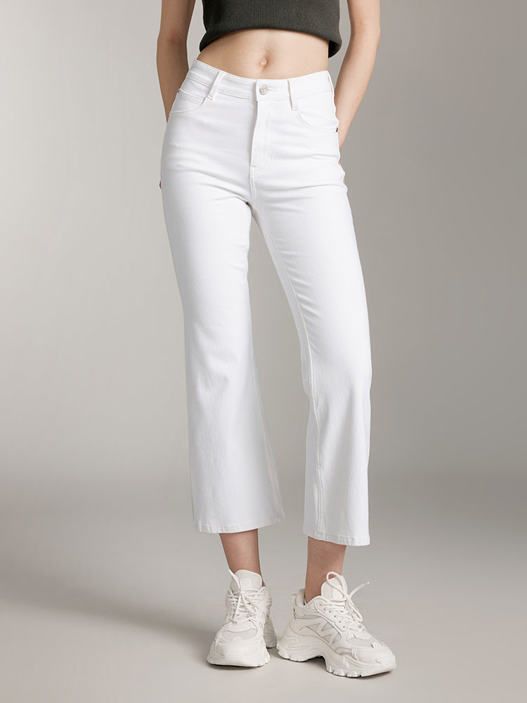 White Bootcut Pants With Mulberry Silk