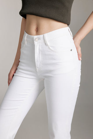 White Bootcut Pants With Mulberry Silk