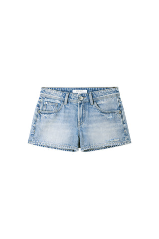 Low-Rise Ripped Denim Shorts