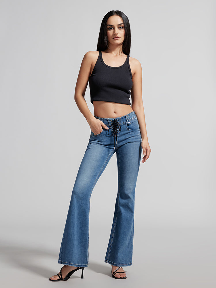 Lace-Up Bootcut Pants With Acetate