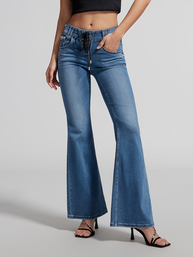 Lace-Up Bootcut Pants With Acetate