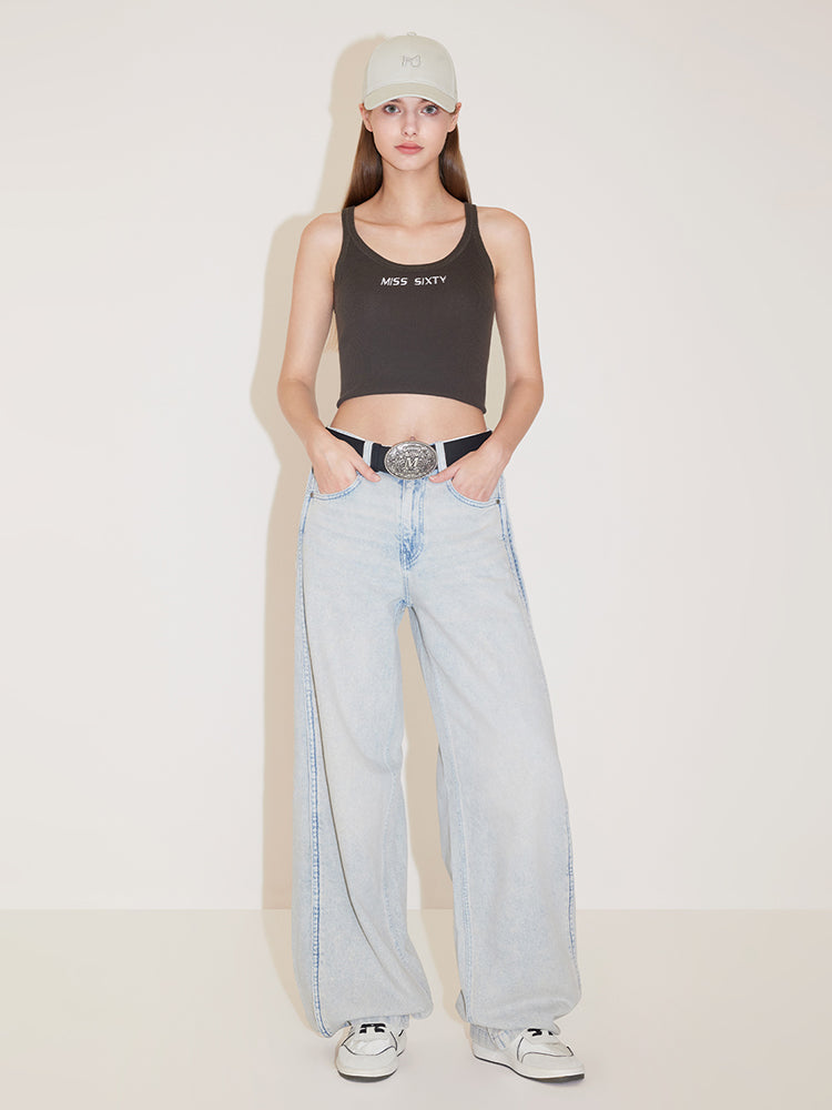 High Waisted Adjustable Wide Leg Jeans