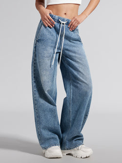 Straight-Leg Jeans With Elastic Waist