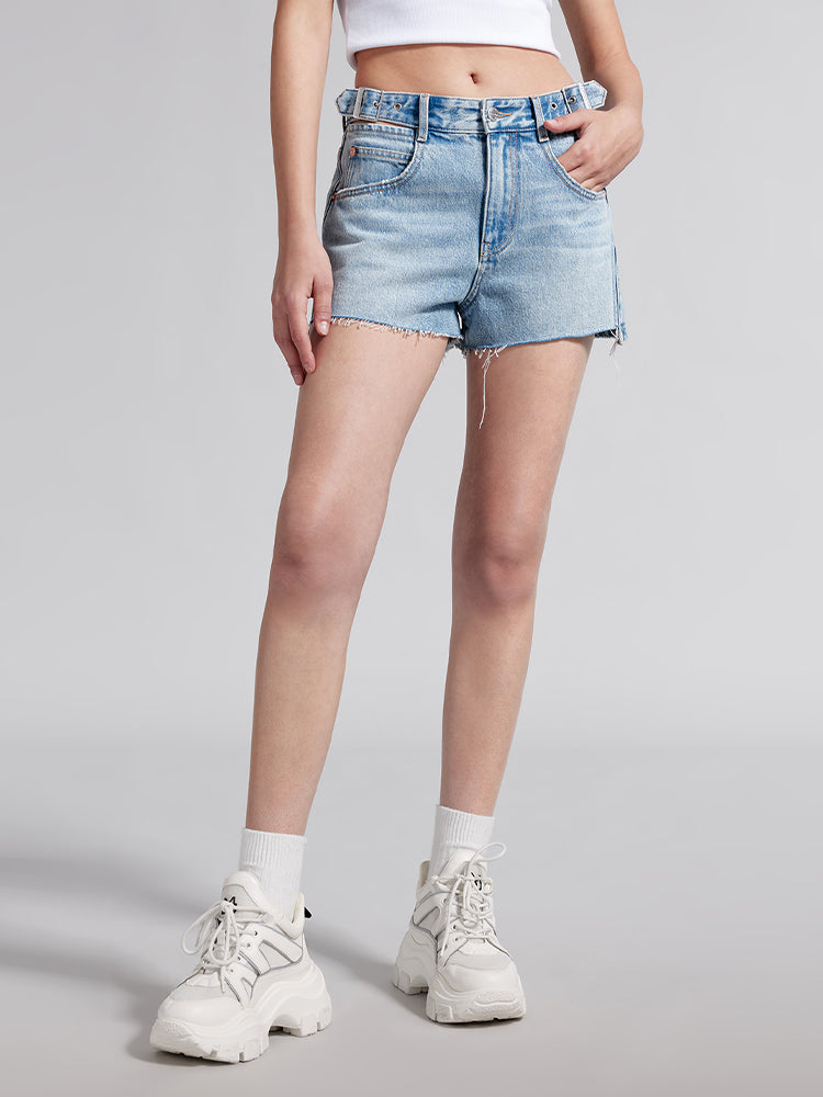 Denim Shorts With Cut Out Waist Design