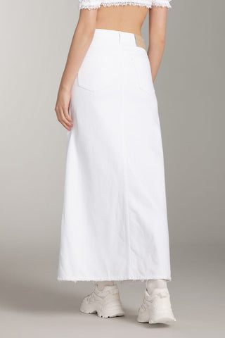 Vintage White Slit Denim Maxi Skirt
