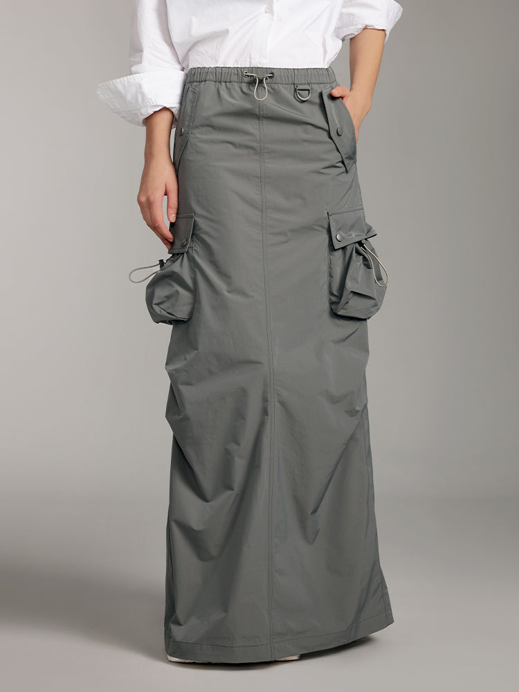 Vintage Cargo Style Split Long Skirt