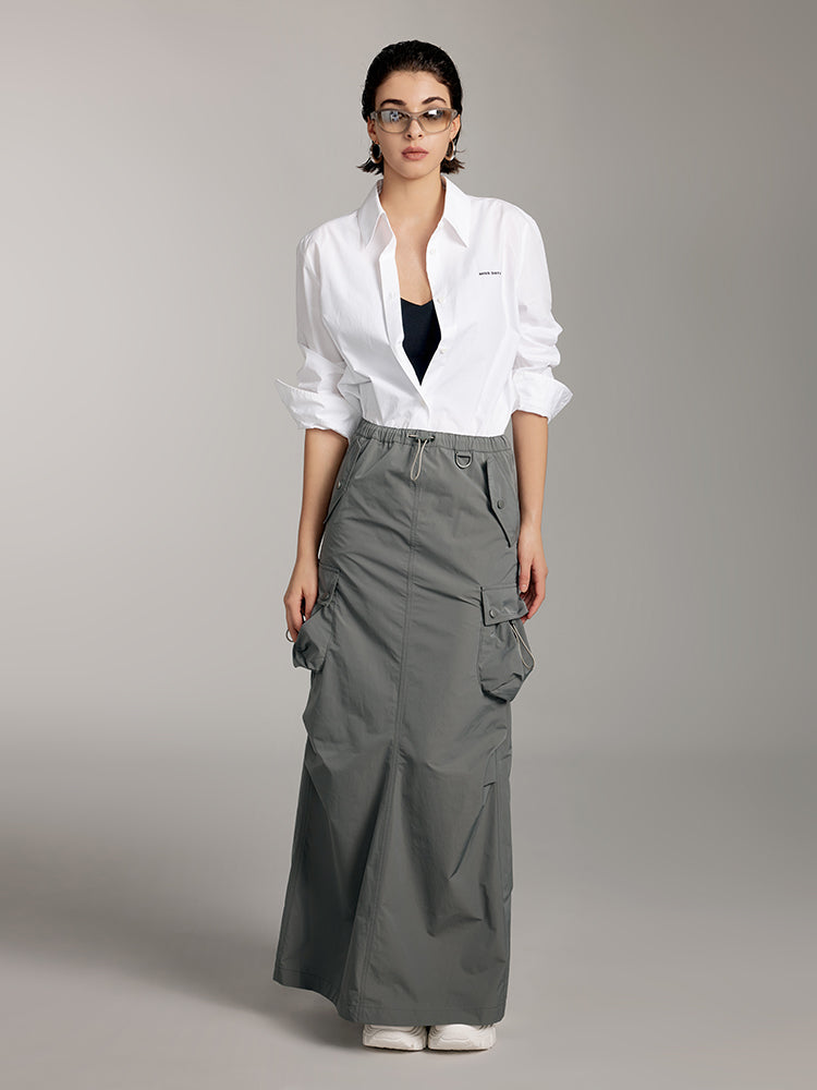 Vintage Cargo Style Split Long Skirt