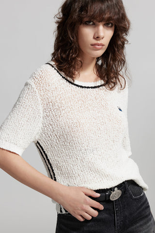 Colour Contrast Collar Short Sleeves Knit Top
