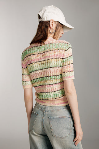 Colorful Polo Neck Knit Top