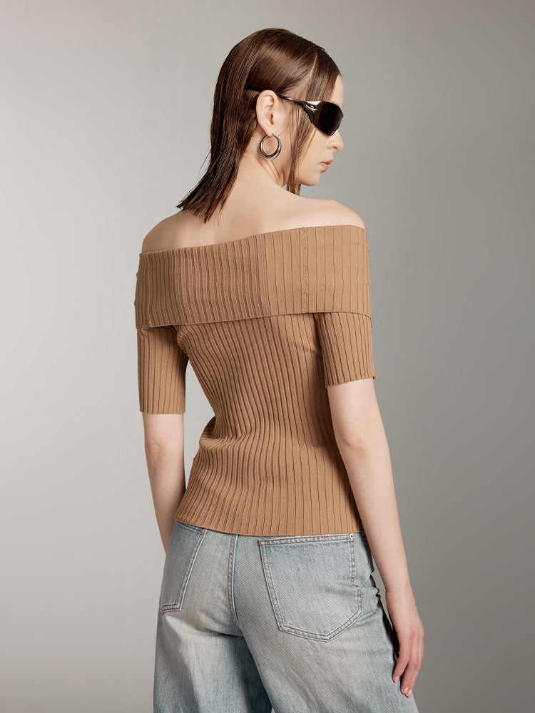 Off-Shoulder Slim Fit Knit Top